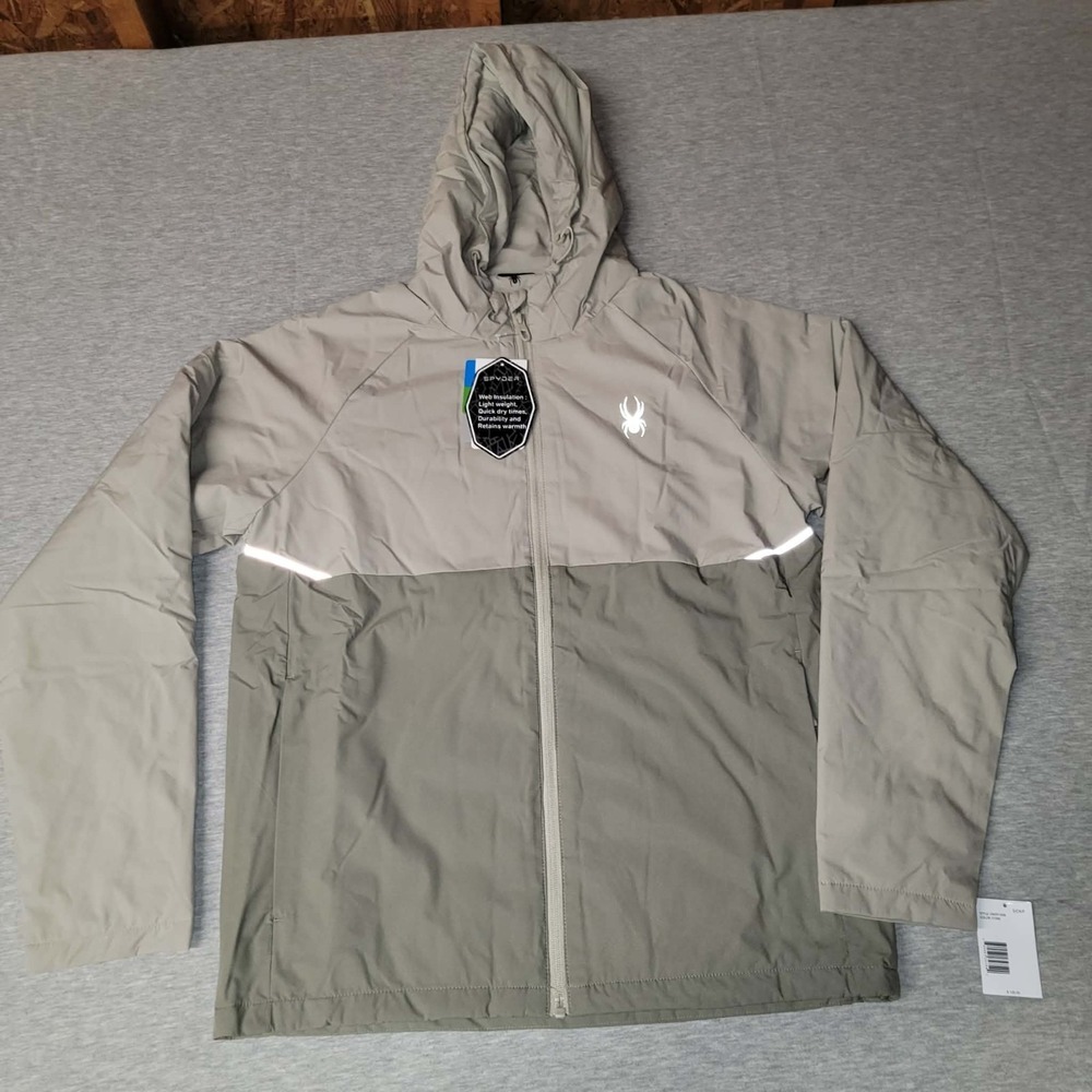 Spyder Mens Small Beige Spyder Lite Hooded Jacket Water Wind Resistant NEW